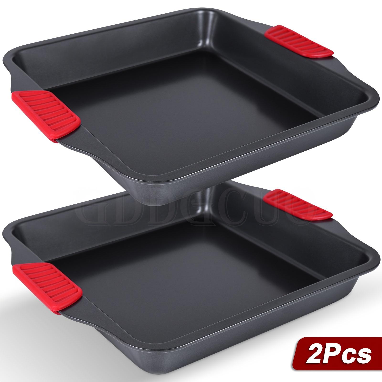 

Non Stick Carbon Steel Baking Tray Set with Heat-resistant Red Silicone Handle, Oven Can Withstand Up To 450 Degrees Fahrenheit Square baking pan чёрный