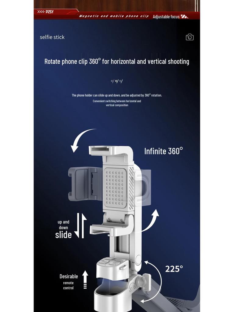 Compact 360° Rotating Selfie Stick with Bluetooth Remote for Live Streaming and Photography