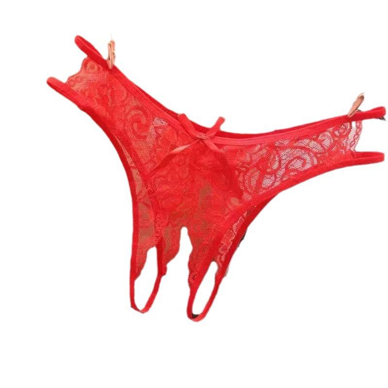 Unisex Lace Open Crotch Erotic Thong - See-through, Low-rise Underwear