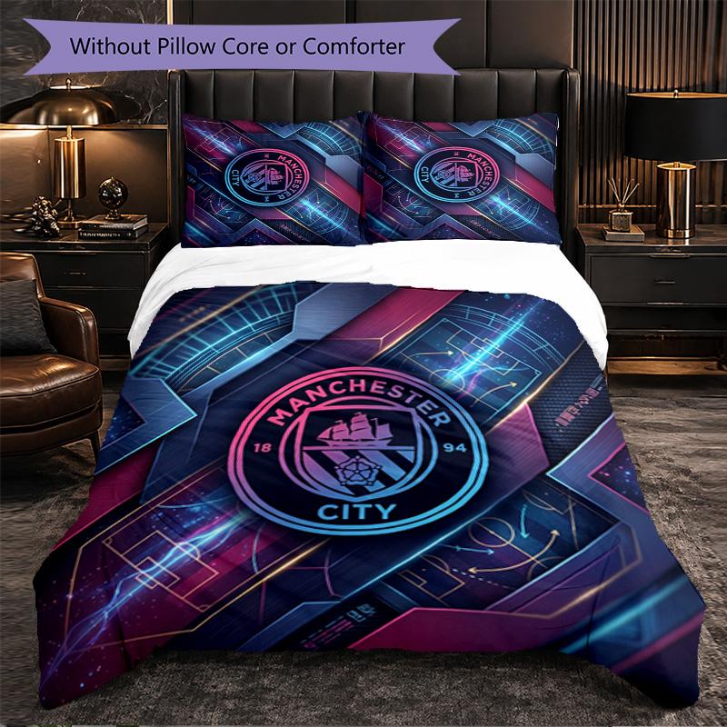 Manchester City Pattern 3 Pieces Bedding Set Soft Microfiber Duvet Cover with Pillow Cases for Bedroom