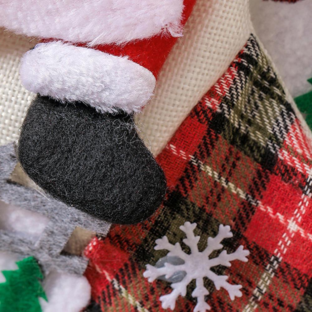 4 Pcs Burlap Christmas Stockings 3D Santa Snowman Elk Christmas Treat Bags Xmas Fireplace Hanging Stockings For Tree Party Decor