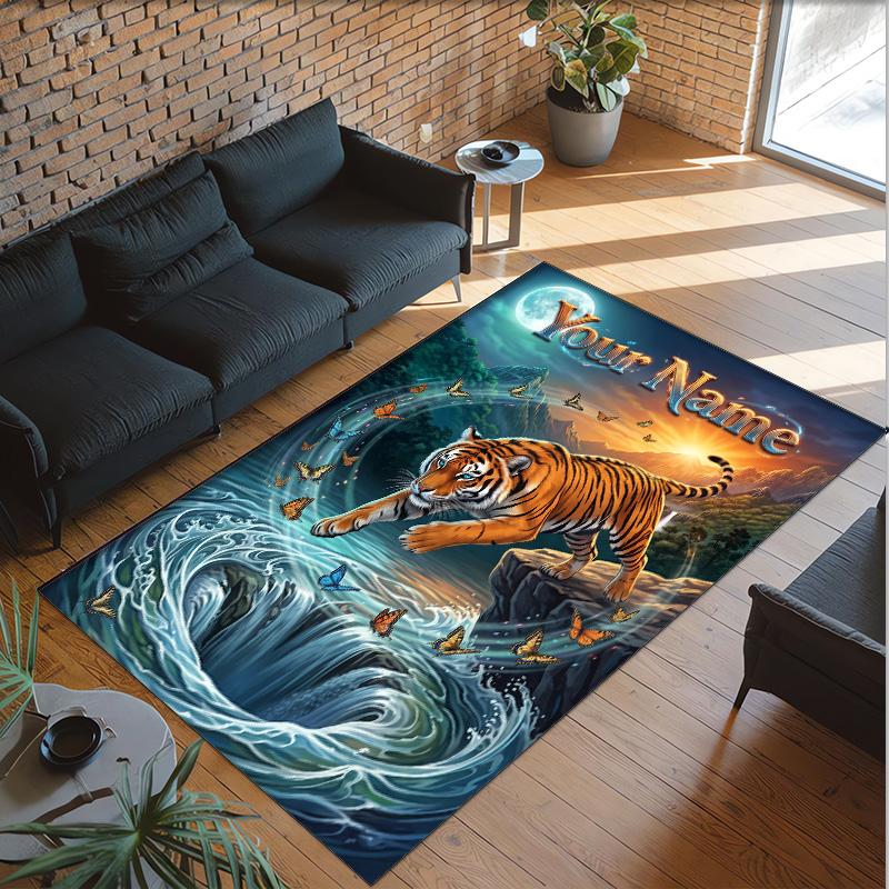 Covor de podea din catifea de cristal cu tematică de leopard, covor cald personalizat cu nume și text, decorațiune pentru casă