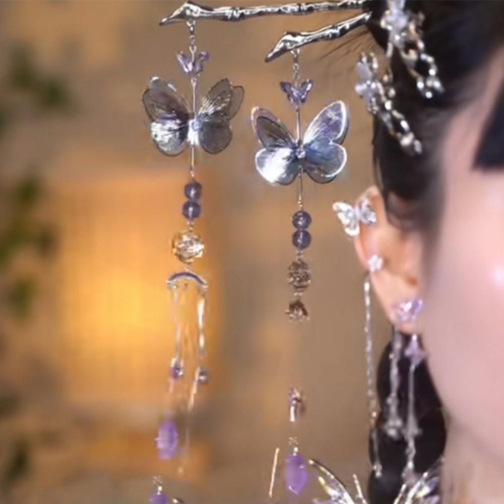 Tassel Butterfly Hair Stick Flower Hanfu Hairpin Exquisite Ancient Style Hair Fork Ladies