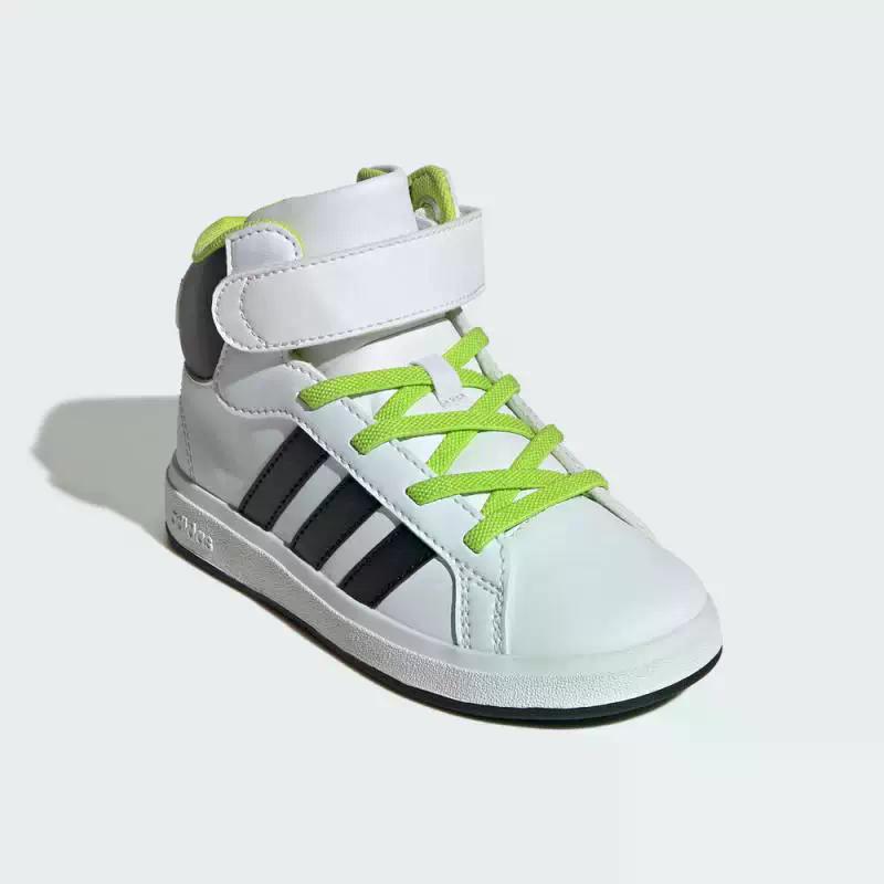 adidas GRAND COURT Fabric Mid Top Skateboard Shoes White Black Kids' JR0802