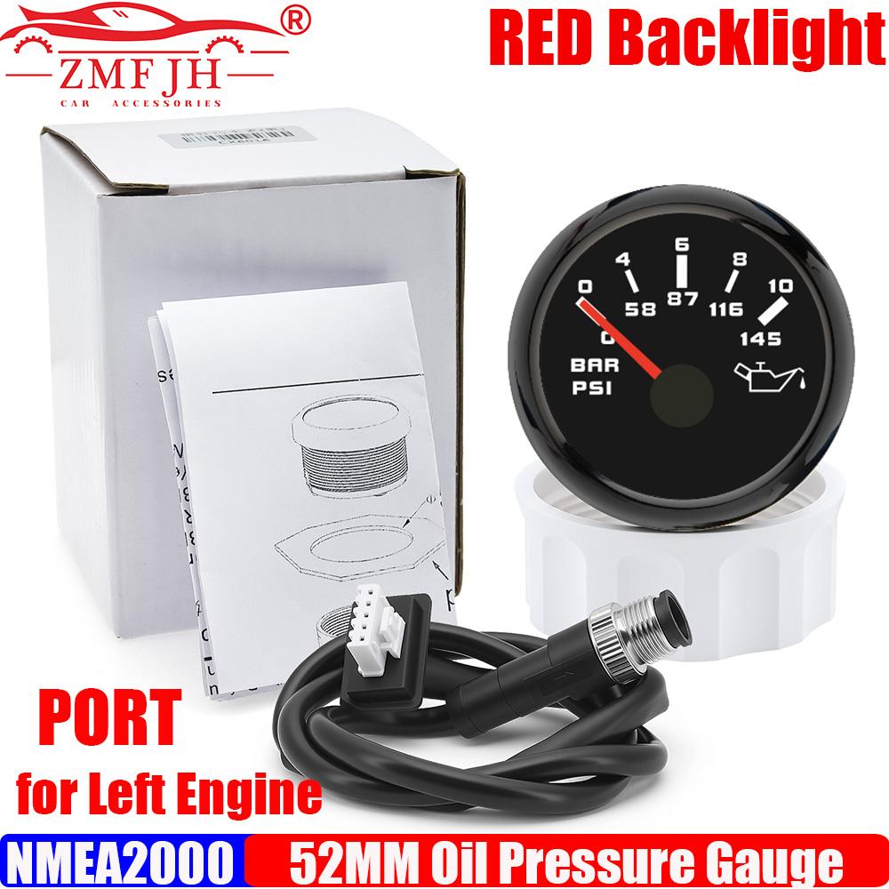 ZMFJH NMEA2000 52MM Oil Pressure Gauge M12 Plug 0-10Bar,0-145PSI Oil Press Meter PORT STBD Red LED for Marine Boat Yacht Vessel