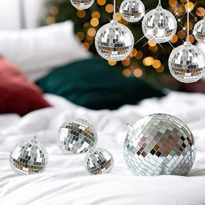 Silver Mirror Disco Ball Ornaments Reflective Hanging Disco Ball Decorations for 70s Retro Party Christmas Birthdays Supplies