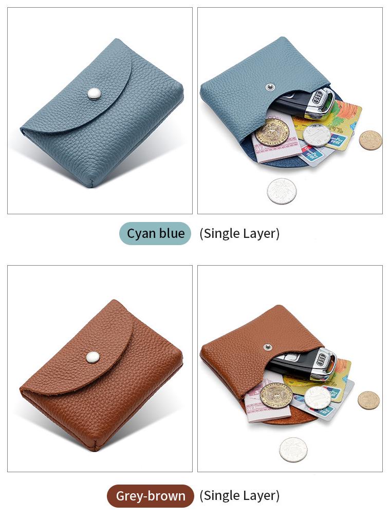 Women's Small Genuine Leather Coin Purse - Top Layer Cowhide Litchi Grain Cover Wallet