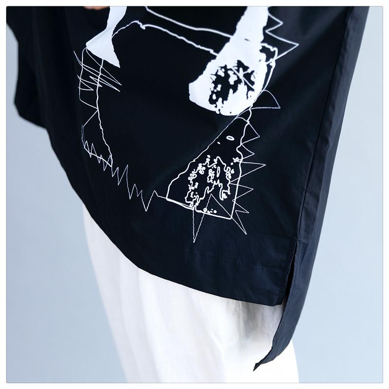 DIMANAF Dameskleding Casual Dames Shirts Blouse Zwart Oversize Print Tops Tuniek Katoenen Losse Knoop T-shirt 2024 Lente Zomer