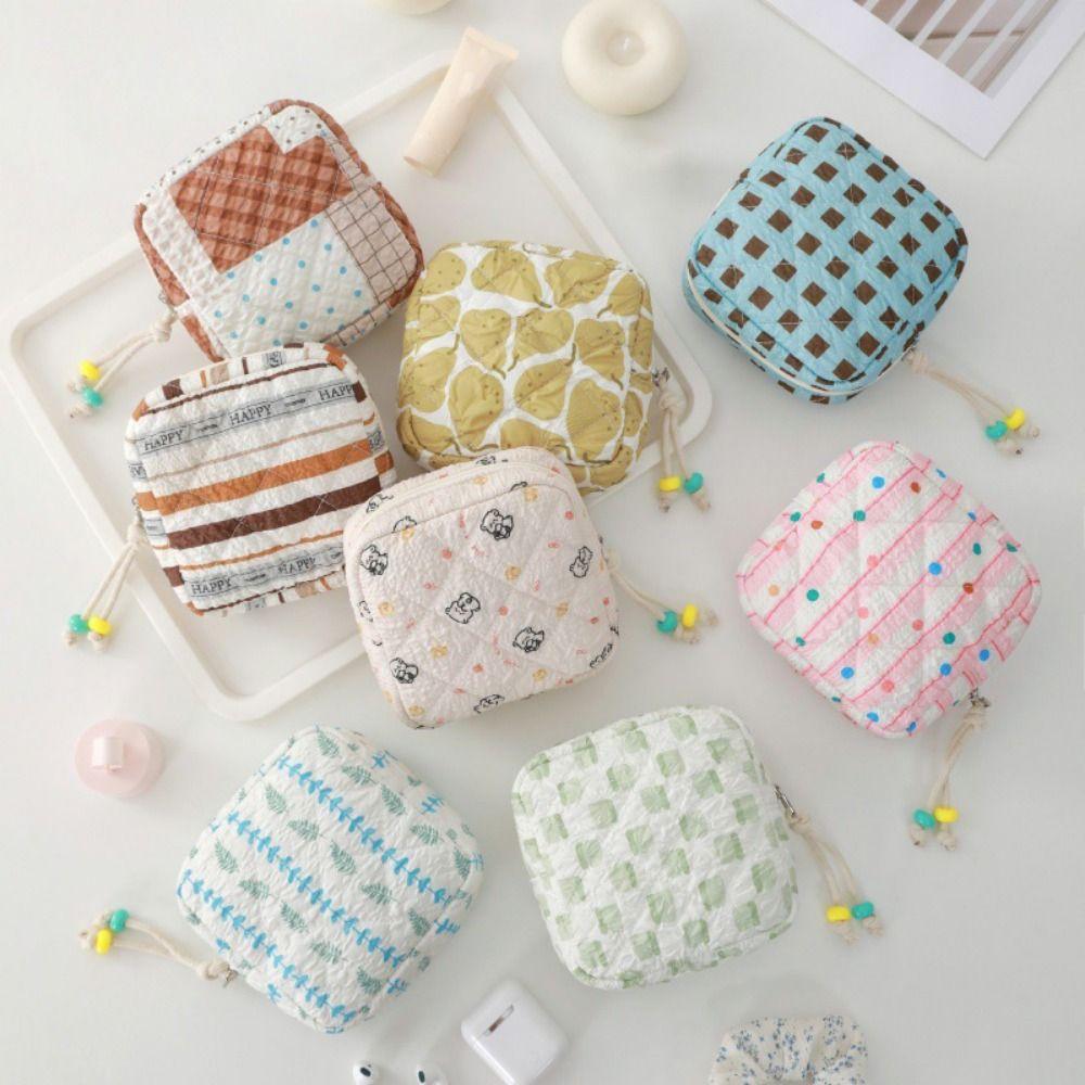 Printed Floral Cosmetic Bag Lipstick Makeup Organizer Case Sanitary Napkins Storage Pouch Travel Earphone Coin Storage Bag