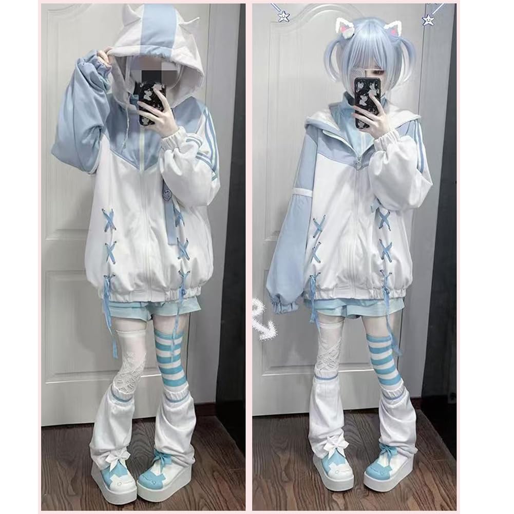 KEWJYUE Long Sleeve Hoodie with a Yami Kawaii Loose Fit Cute Harajuku Subculture Jacket with Ribbon Women's Angel-inspired Sweatshirt, Style, (Size L)