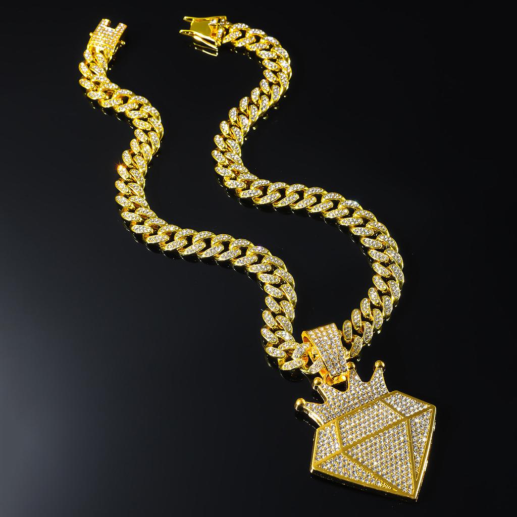 Full Diamond Crown Diamond Cuban Chain, Hip Hop Pendant Necklace