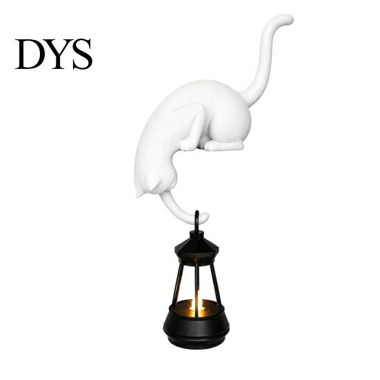 Figurina Animale Stile Vintage Gatto Appeso Stampato 3D con Lanterna Decorazione Scaffale, Carino Gatto Che Sbircia Tavolo Affascinanti Ornamenti Interni Statua Angolare, Gancio