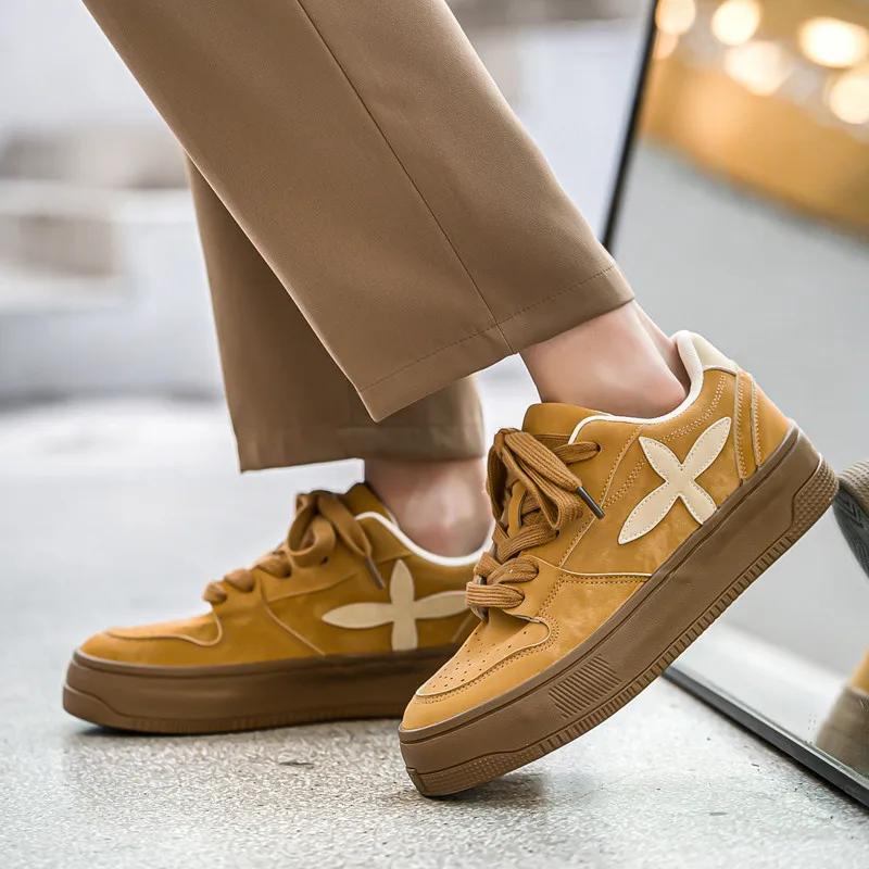 Mode Neue Gelbe Dicksohlige Schuhe Herren Mode Lässig Leder Urban Frau Sneaker Hip Hop Plateau Bequeme Herren Skateboard Schuhe