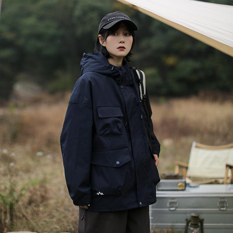 Unisex Japanese Workwear Windbreaker: Spring/Autumn Multi-Pocket Casual Hooded Jacket