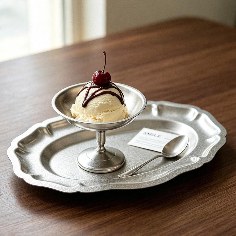 Retro Style Stainless Steel Cake Tray Silver Color Jewelry Storage Organizer  Jewelry Display
