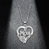 Hot Silvery Geometric Hollow Zircon Heart MOM Pendant Necklace Trendy Fashion Versatile Exquisite Mother's Day Gift Jewelry