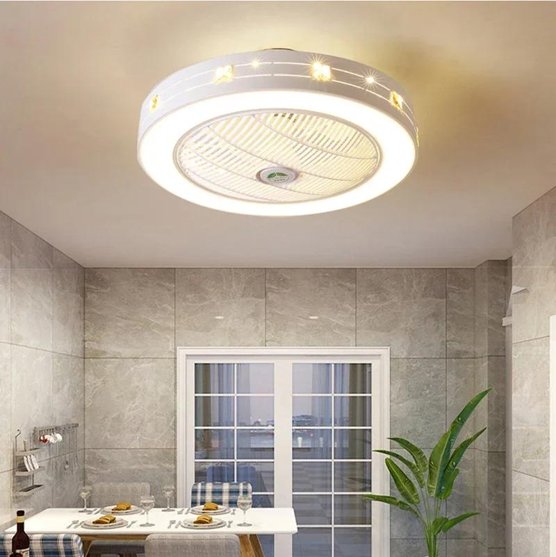Modern Minimalist Living Room Ceiling Fan Light White LED Chandelier Remote Control Dimmable Bedroom Living Room Fan with Light