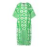 Plus Size Summer Women 3/4 Sleeve Floral Striped Print Casual Loose Long  Maxi Robe Dress