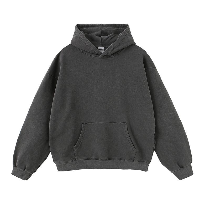 Fog Spring And Autumn American Solid Color Casual Loose Washed Boxy Hoodie Hoodie Men And Women