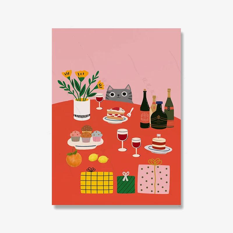 

Абстрактное послеобеденное чаепитие, плакат с принтом, современное скандинавское искусство для пикника, холст, кухонный торт, десерт, настенная живопись, домашний декор для комнаты 21x30cm No Framed