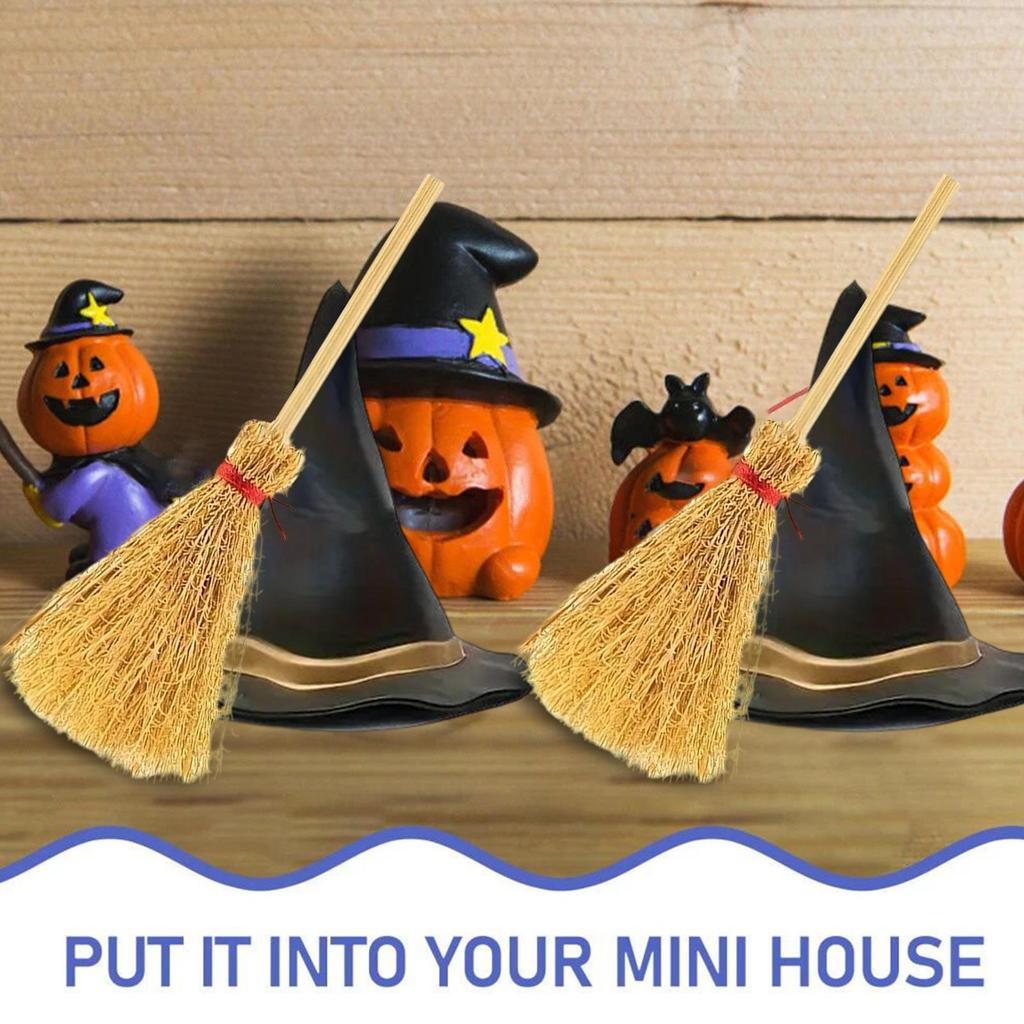 12PCS/Set Mini Witch Hat Crafts Halloween Small Broom Children Miniature Brooms Halloween Decoration for Home Party Wedding