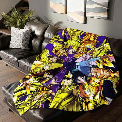Adventure Anime Golden Saint Seiya Blanket For Sofa Office Bed Plane Travel Sleep Read Relax Camping Soft And Warm