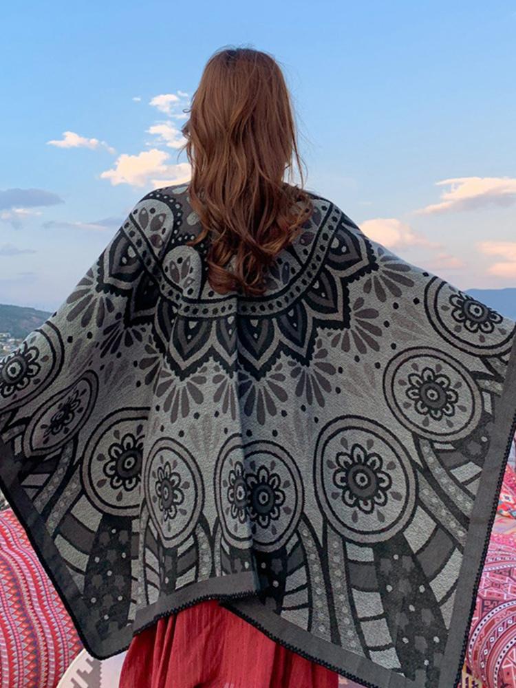 Sciarpa da Donna in Imitazione Cashmere alla Moda Poncho Floreale Invernale Calda Coperta Wrap Boho Femminile Pashmina Sciarpa Chales
