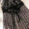 Lace Trim Leopard Print See-Through Patchwork Nightgown