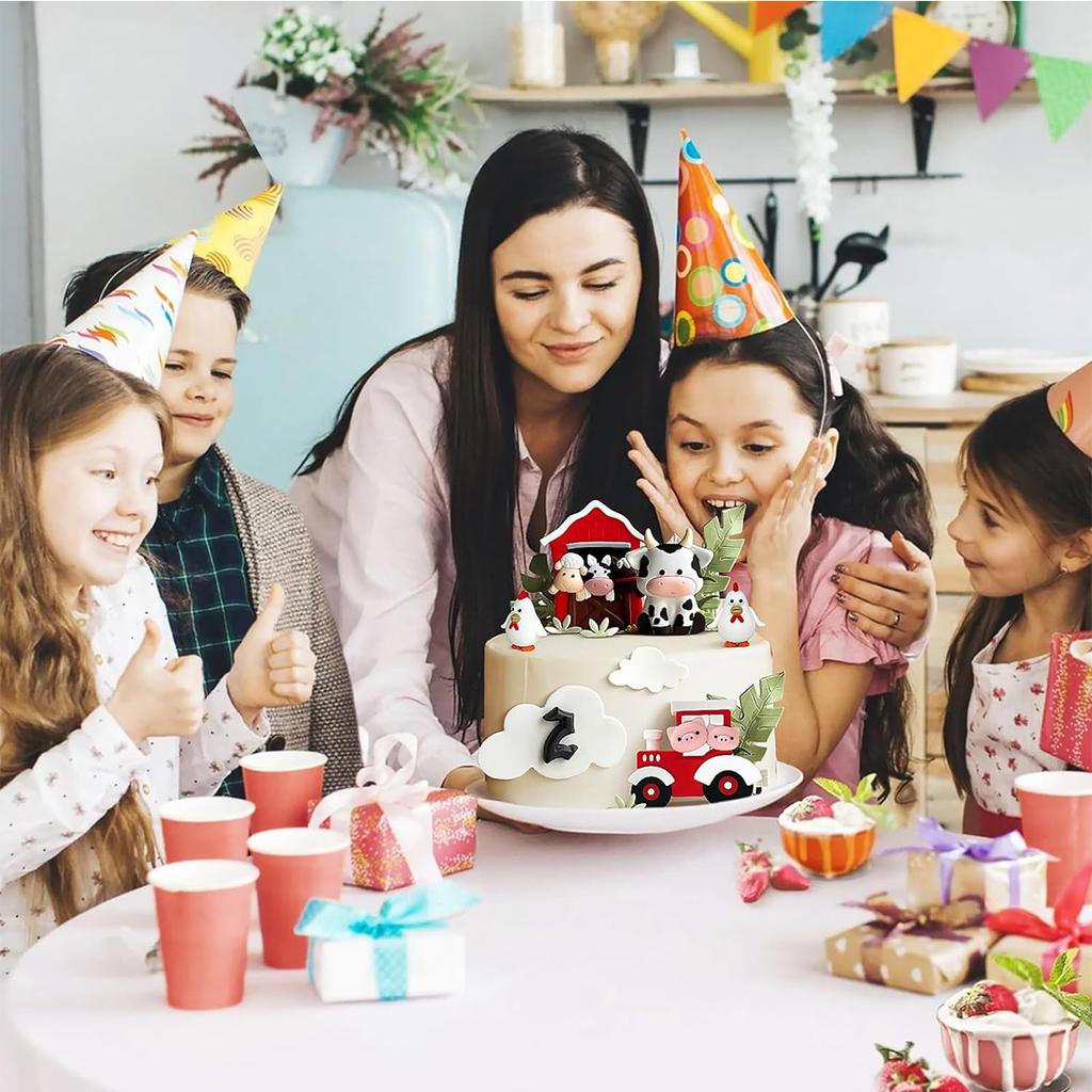6 st Djur Tårtdekoration Gård Födelsedagstårta Topper Ko Tårtdekoration för Gårdsdjur Baby Shower Födelsedagsfest Dekorationer