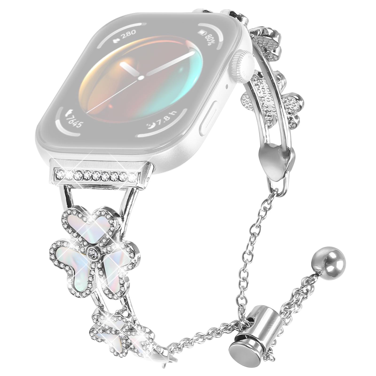 

Металевий ремінець для Huawei Watch Fit 3 з декором у вигляді серця та конюшини, замінний ремінець для годинника Silver