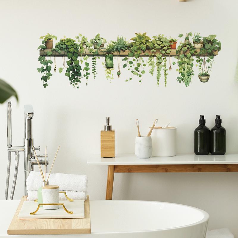 Green Plants Green Leaves Hanging Basket Wallpaper Bedroom Living Room Wall Beautify Decorative Wall Stickers