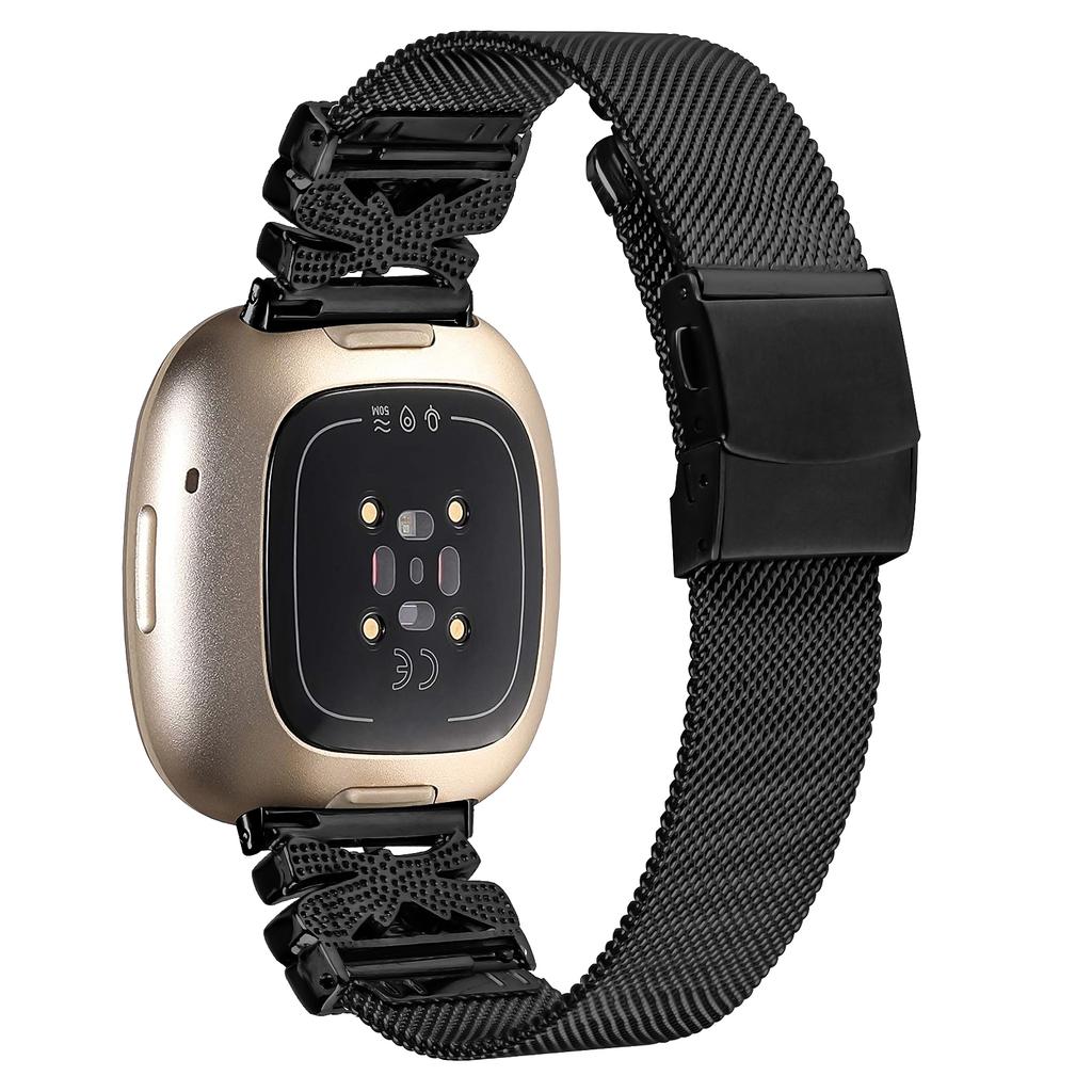 For Fitbit Sense/Versa 3 Rhinestone Decor Milanese Watchband Stainless Steel Watch Strap