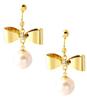 Shop Earrings Big Ribbon Metal Pearl Stone Dangling Nickel Free Made In Japan Accessories Gold [Jewelry M] Women's Screw-on e0047-E-G