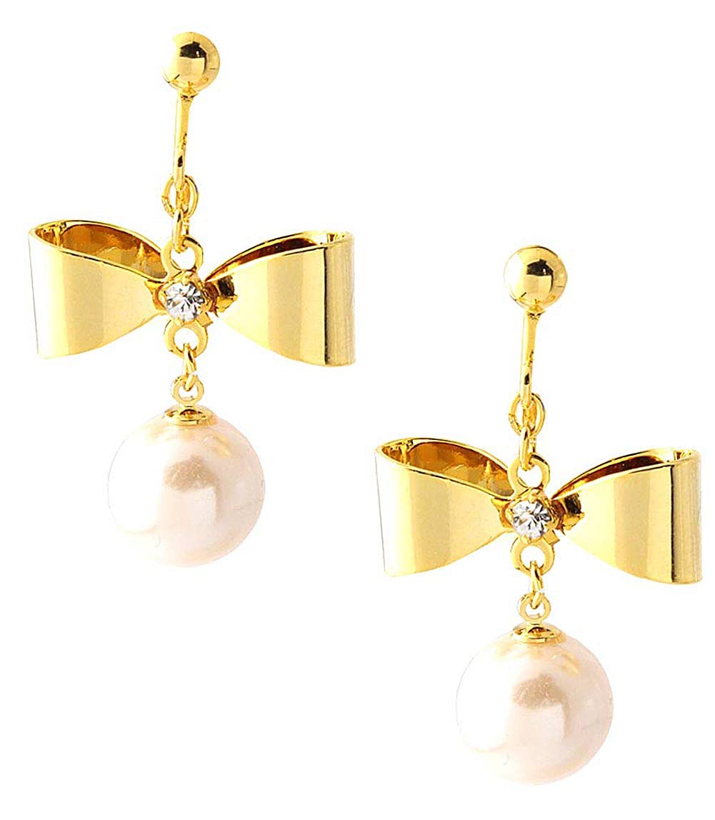 

Shop Earrings Big Ribbon Metal Pearl Stone Dangling Nickel Free Made in Japan Accessories Gold [Jewelry M] Women s Screw-on e0047-E-G золотий