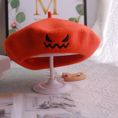 Woolen Pumpkin Beret Hat Lightweight Warm Pumpkin Face Cap Classic Shape Cozy Embroidered Painter Hat Street Photography