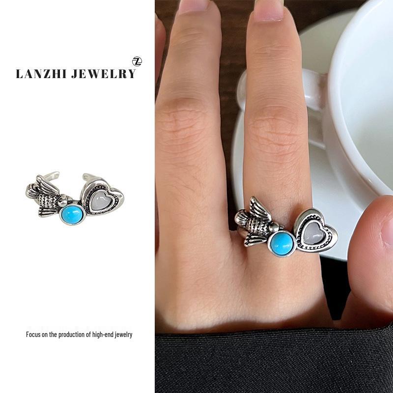 Bague chat Lanzhi en argent sterling 925 – Bijou de luxe léger pour index ouvert