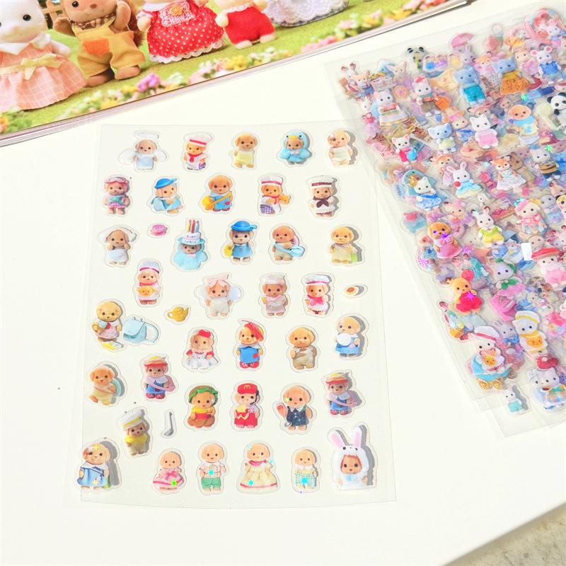 8 Sheets Luggage Stickers Unique Cute Poodle Holographic Decals for DIY Scrapbooking Water Bottle