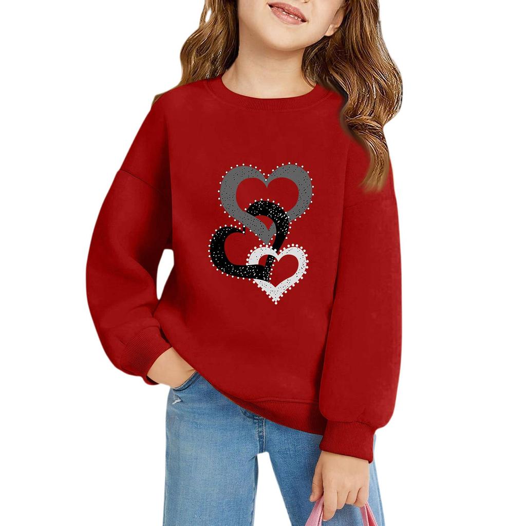 Mädchen Rundhals-Pullover für Kinder Bedruckte Baby-Oberteile Valentinstag