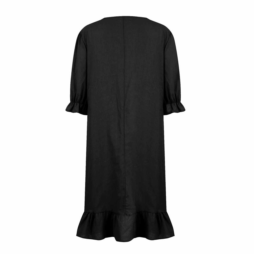 Women's Summer Casual Midi Sleeve Dress Round Neck Color Pullover Dresses