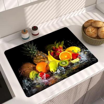 1Pcs Fruit Rubber Drying Mat With Retro Coffee Tableware For Coffee Shop Kitchen Carpet Tableware Durable Diatom Mud Table Mat Pet Coffeeware Mat