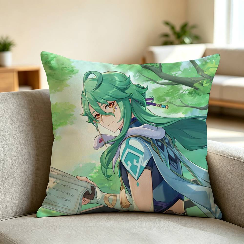 G-Genshin Impact Game Baizhu  Pillow Case Square Double-Sided Sofa Cushion Cover Bedroom Bedside Pillow