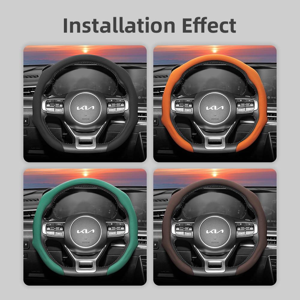 Suitable for Kia Perforated Leather Steering Wheel Cover, Non-Slip, Sweat-Absorbent, Breathable, Integrated Protective Case Sportage K5 Seltos Forte