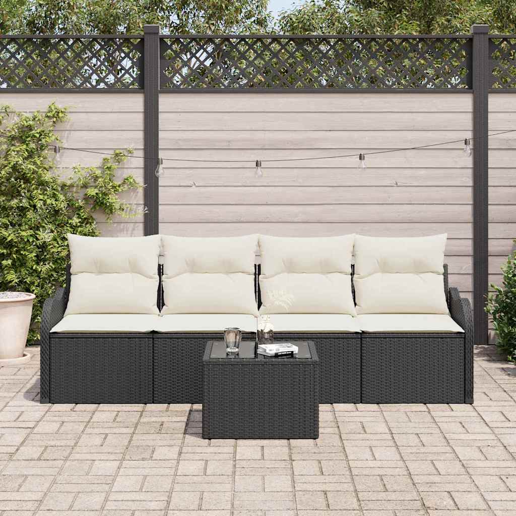 Garden Sofa Set Black Poly Rattan