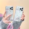 Cartoon Graphics Floating Quicksand Case for iPhone 15 Pro Max 14 16 Silver Moving Sand Fundas Cute Clear Hard Phone Cover