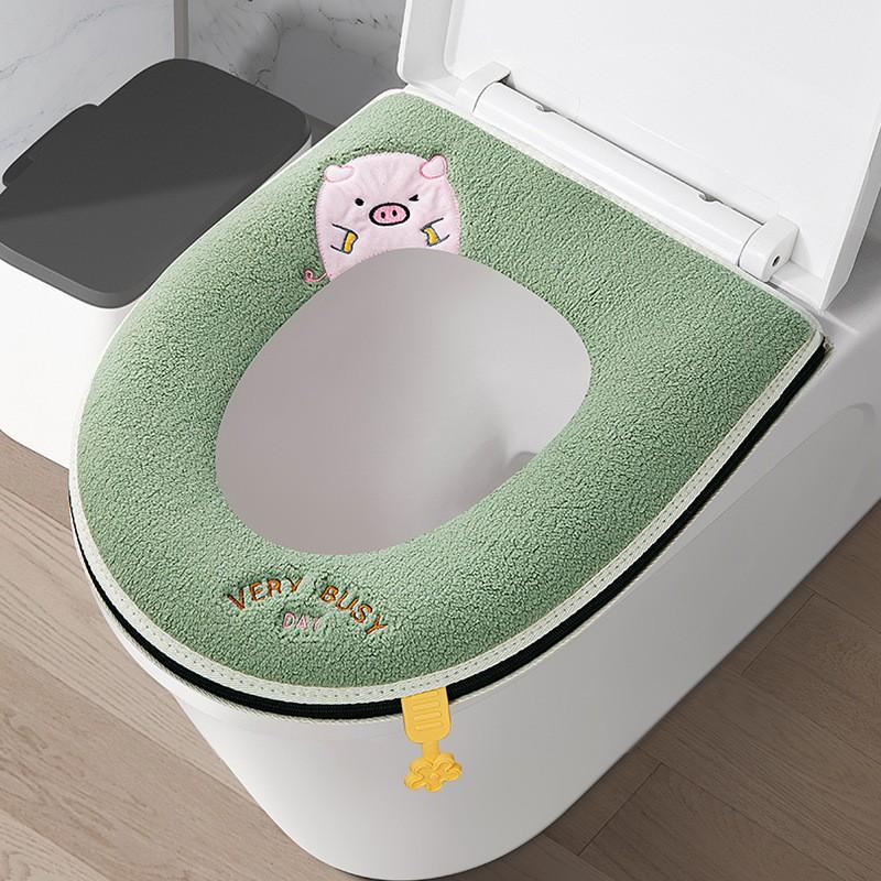 Washable Waterproof Toilet Seat Cover With Zipper Thick Winter Padding Universal Fit Home Bathroom