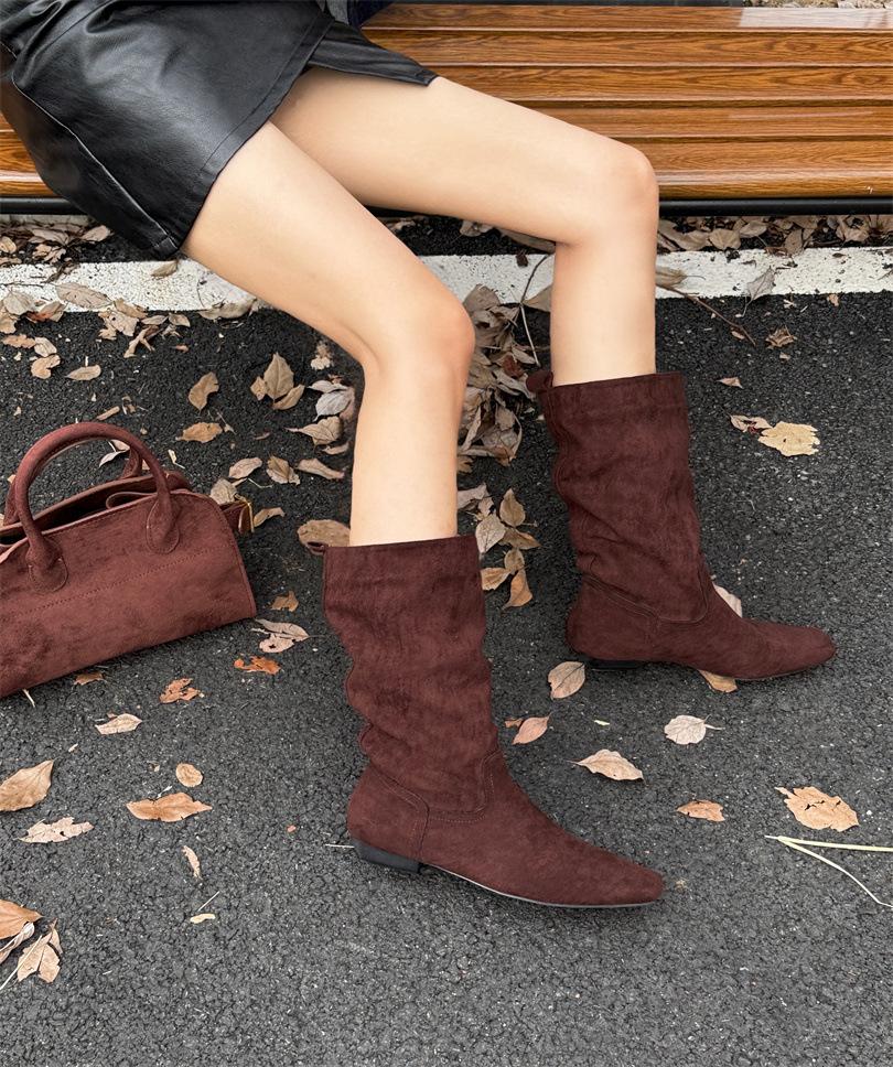 Niche design thick heel straight short boots women's 2025 autumn new western cowboy boots pointed middle boots Martin boots