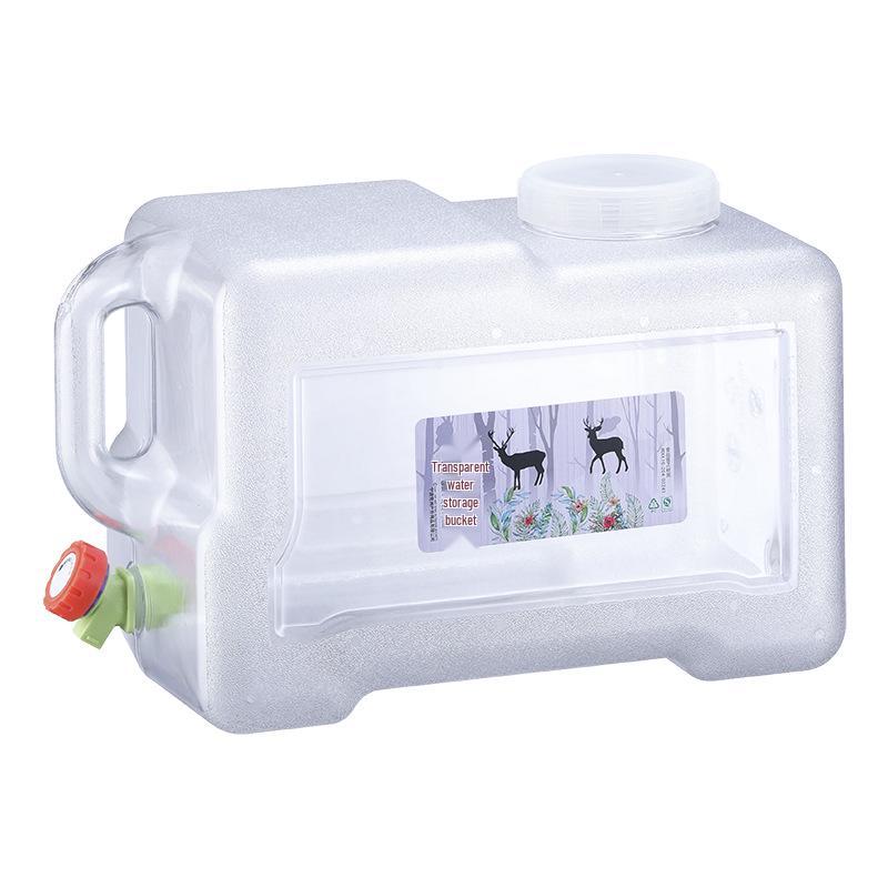 Transparent Outdoor Camping Water Bucket with Faucet and Lid - Food Grade Square Storage Container for Drinking Water