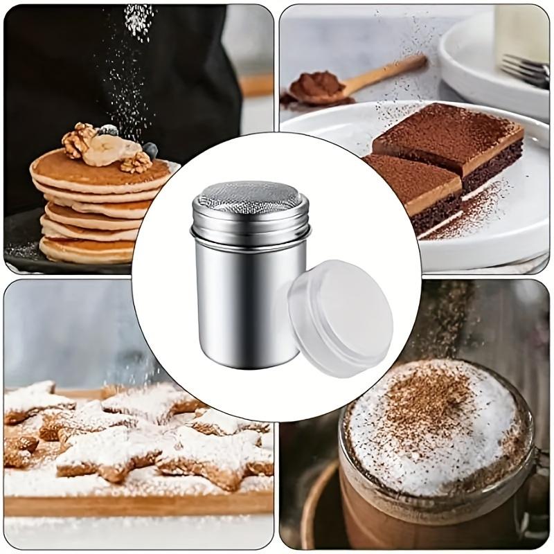 1pc Stainless Steel Powder Sugar Shaker, Fine Mesh, with Lid, for Baking Soda, Cocoa, Cornstarch, Coffee, Flour, Industrial Food Supply Equipment