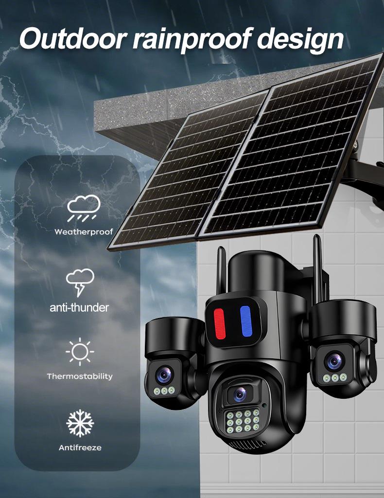 15MP Solar-Powered 8K Wireless Outdoor Security Camera with 3 Lenses & 4G Network