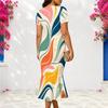 Women Plus Size V Neck Short Sleeve Abstract Printed Fitted Fishtail Dress